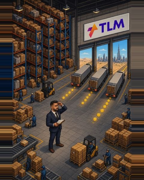 Branded scene: Manish Keshwani, a TLM warehouse with Dubai behind it